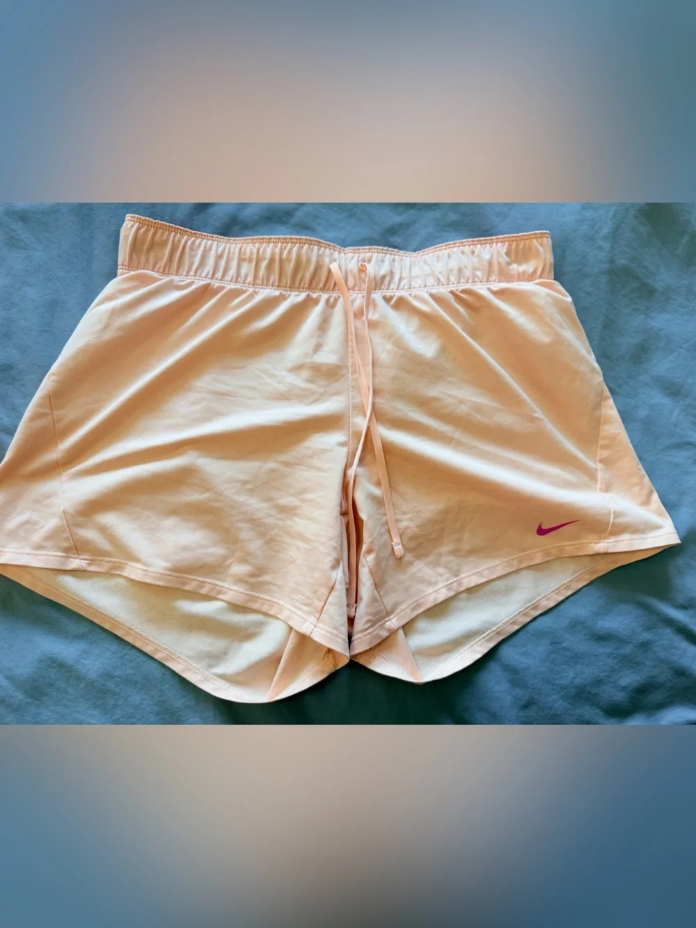 Nike Women’s Dri-Fit Peach Athletic Shorts with Pink Branded Waistband